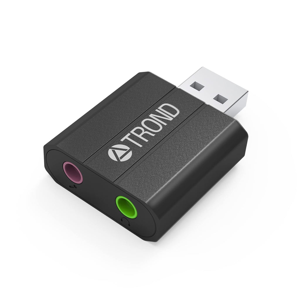  [AUSTRALIA] - TROND Aluminum External USB Audio Adapter Sound Card with 3.5mm Stereo Headphone and Mono Microphone Jacks, C-Media CM100B Chipset, Compatible with PS5 PS4 Windows Mac Linux PC Laptop Desktop, Black ac2(TRS)