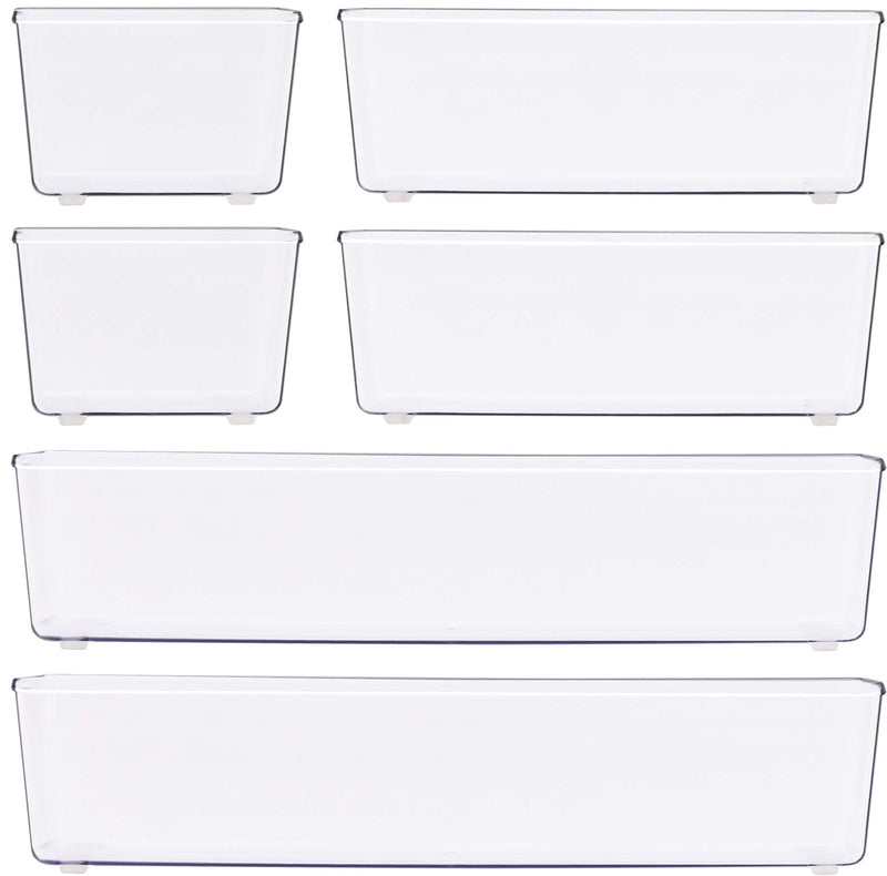 6 Pack - Simple Houseware Clear Plastic Desk Drawer Organizers Assorted/Large - LeoForward Australia
