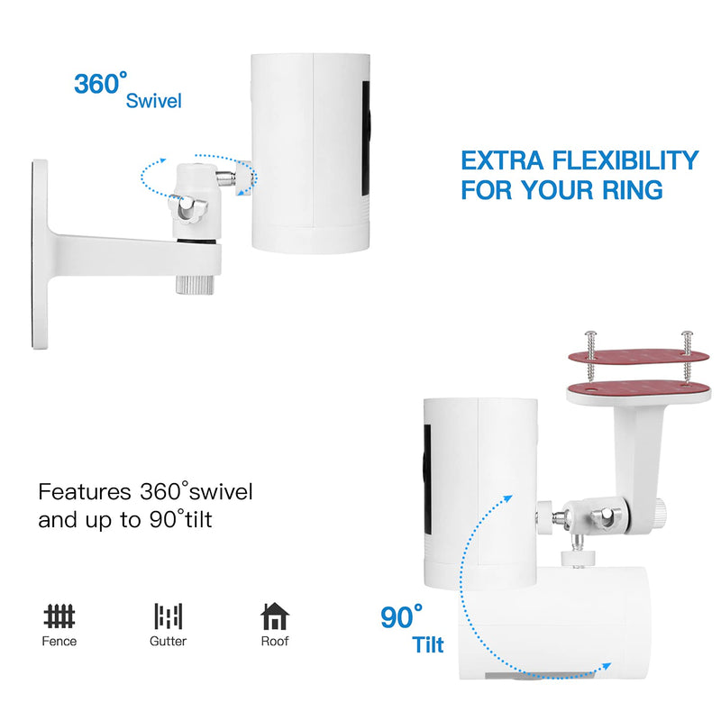  [AUSTRALIA] - 2Pack Adjustable Security Wall Mount Bracket for Ring Stick Up Cam & Ring Indoor Cam, Perfect View Angle for Your Ring Surveillance Camera - White