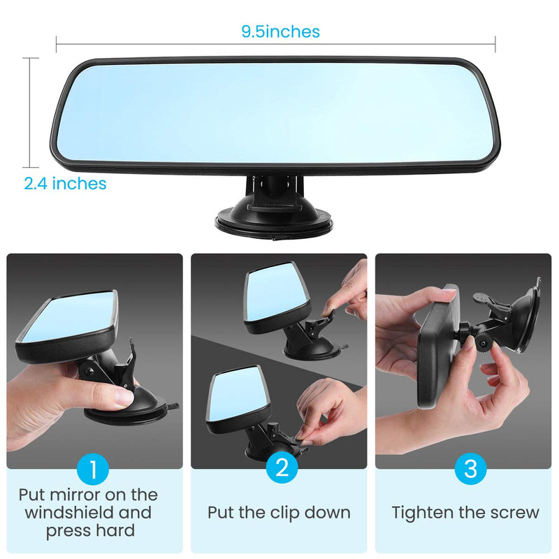 ELUTO Rear View Mirror Anti-Glare Rearview Mirror Universal Interior Rearview Mirror with Suction Cup for Car Truck SUV 9.5'' (240mm) - LeoForward Australia