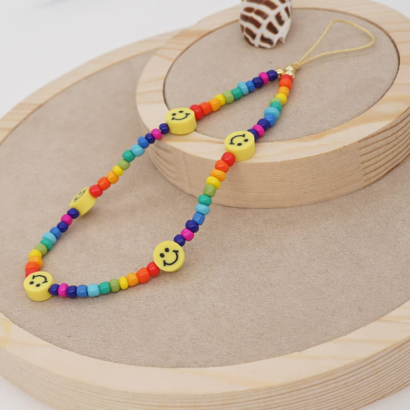  [AUSTRALIA] - 6 PCS Beaded Phone Lanyard Wrist Strap, Colorful Bead Phone Charm, Smiley Face Fruit Star Pearl Beaded Decoration Accessories for Keychain Phone Chain Strap