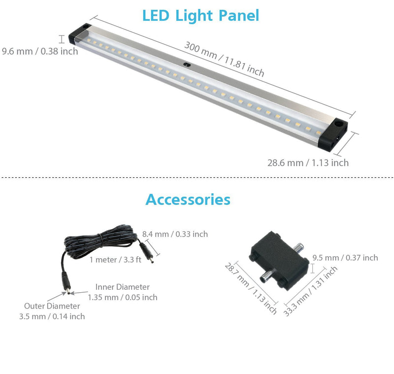 EShine 12 inch LED Dimmable Under Cabinet Lighting Panel- with IR Sensor - with Accessories (No Power Supply Included), Warm White (3000K) Warm White (3000k) - LeoForward Australia