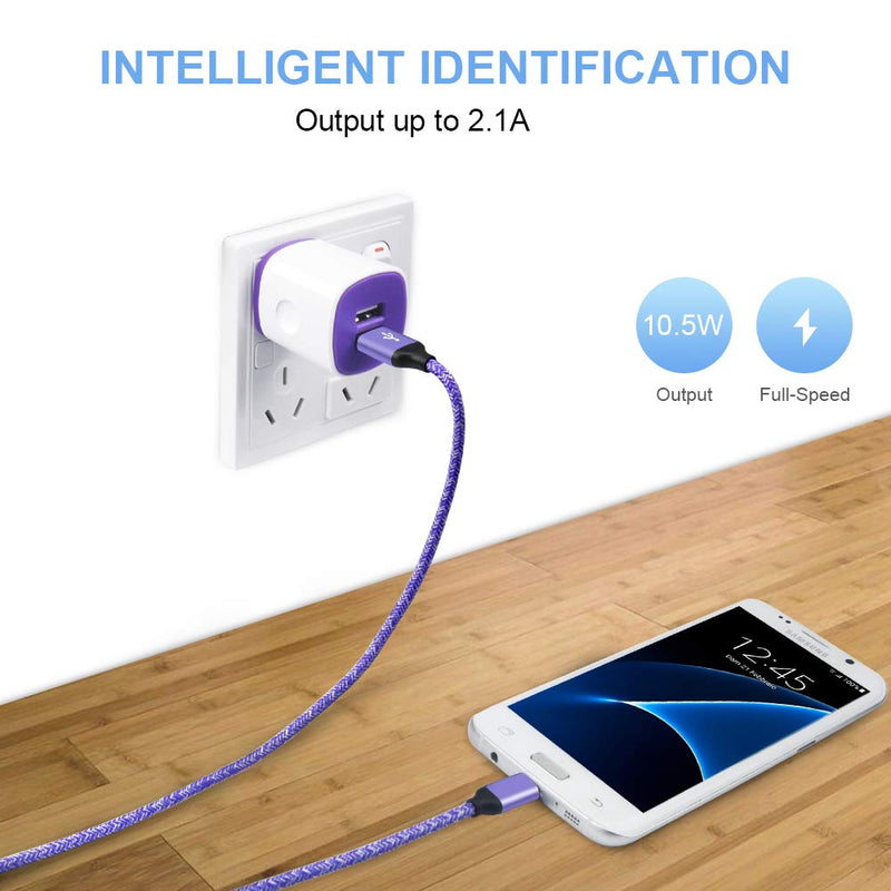  [AUSTRALIA] - Android Charging Block, Micro Charging Cable 6ft, Dual Port Wall Charger Plug with Fast Charge Phone Charger Cord Android Compatible for Samsung Galaxy S7 S6,Note 4 5,Tab S2,Kindle Fire 7,LG K8 K30 White,Purple