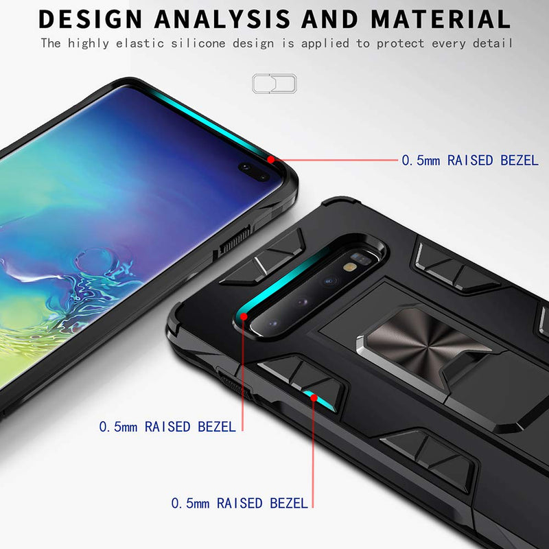 [AUSTRALIA] - Samsung Galaxy S10 Case Military Grade Shockproof with Kickstand Stand Built-in Magnetic Car Mount Armor Heavy Duty Protective Case for Samsung Galaxy S10 Phone Case (Black) Black