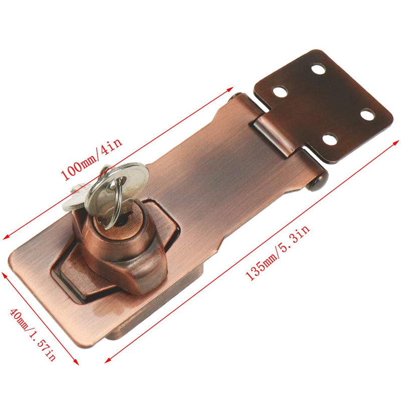  [AUSTRALIA] - Meprtal 4" Retro Clasp Keyed Lock Hasp Latch with Lock Heavy Duty Cabinets Locking Hasp Knob for Gate Shed Small Door Chrome Bronze Zinc Alloy with 2 Keys and Screws