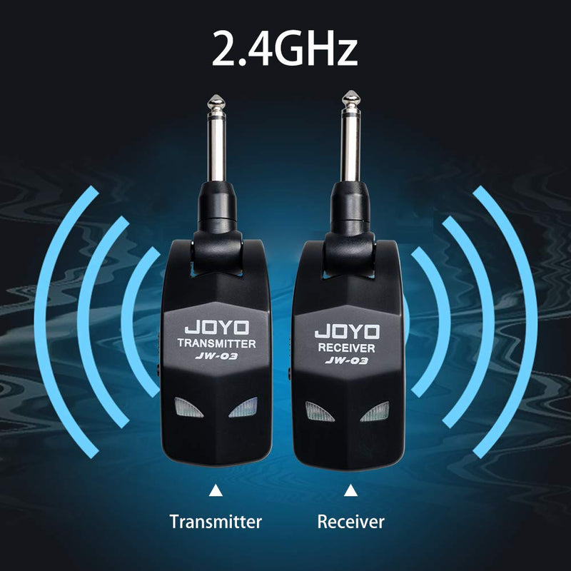  [AUSTRALIA] - JOYO 2.4GHz Wireless Guitar System 4 Channels Rechargeable Audio Wireless Transmitter Receiver for Guitar Bass Electric Instruments (JW-03)