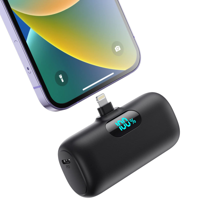  [AUSTRALIA] - Feob Mini Portable Charger 5000mAh, Small & Ultra-Compact 15W PD Fast Charging Power Bank, LCD Display Cute Battery Pack Compatible with iPhone 14/14 Pro Max/13/13 Pro Max/12/11/XR/X/8/7/6 and More Black