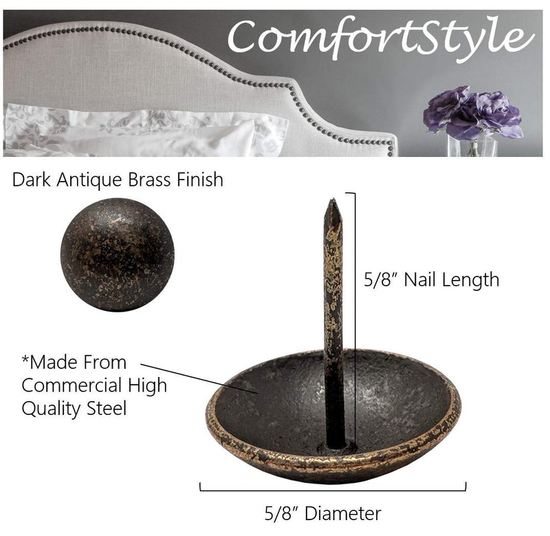  [AUSTRALIA] - ComfortStyle Premium Upholstery Tacks, Nailhead Decorative Trim for Furniture, 5/8" Diameter, 100 Nails (Dark Antique Brass) Dark Antique Brass