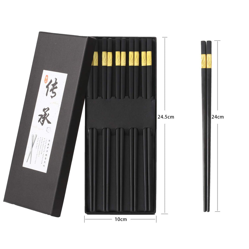  [AUSTRALIA] - 10 Pairs Fiberglass Chopsticks, Reusable Alloy Chop Sticks Non-slip Chopsticks in Minimalism Style, Dishwasher, 9 1/2 Inches (Golden) Golden