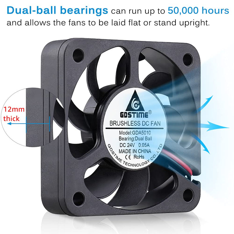  [AUSTRALIA] - GDSTIME 50mm x 50mm x 12mm 24v Dual Ball Bearing Brushless Cooling Fan