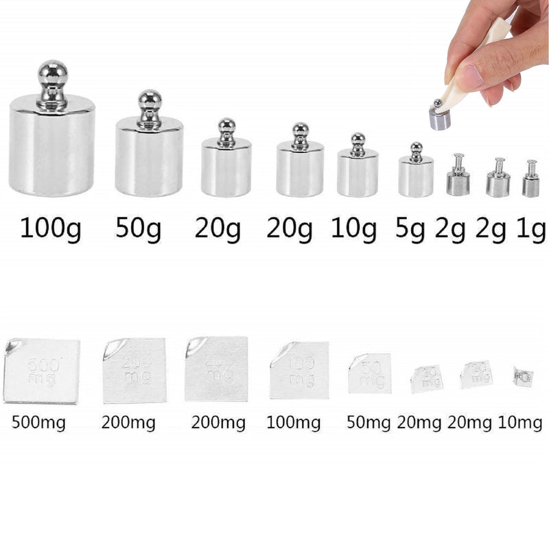  [AUSTRALIA] - Telituny calibration weight, 17 pieces 211.1g No. 45 steel 10mg-100g grams precision calibration weight set test stainless steel calibration weights set for digital jewelry scales laboratory study weights