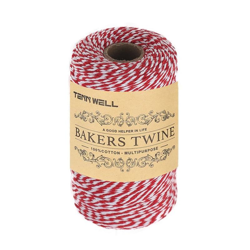  [AUSTRALIA] - Tenn Well Red and White Twine, 656 Feet 200m Cotton Bakers Twine Perfect for Baking, Butchers, Crafts and Christmas Gift Wrapping