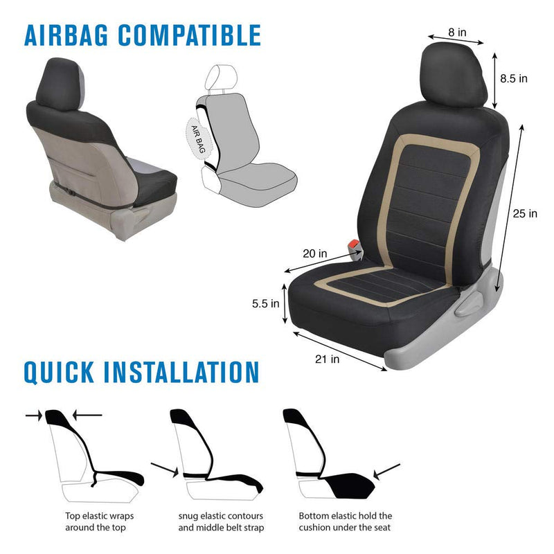  [AUSTRALIA] - BDK FreshMesh Car Seat Covers, Front Seats Only – 2 Beige Front Seat Covers with Matching Headrest Cover, Modern Sideless Design for Easy Installation, Universal Fit for Car Truck Van and SUV Beige Accent