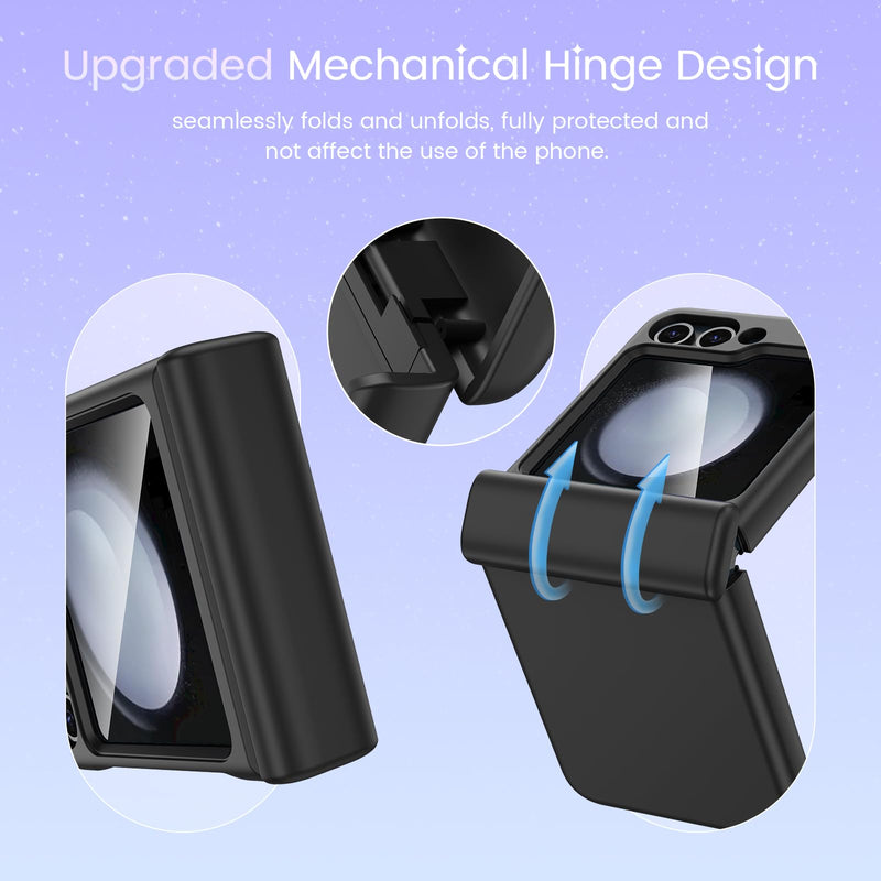  [AUSTRALIA] - Maxdara for Z Flip 5 Hinge Protection Case with Built-in Glass Front Screen Protector, Support Wireless Charging Shockproof Protective Phone Case for Samsung Galaxy Z Flip 5 5G - Black