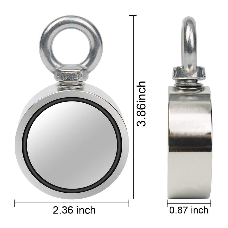  [AUSTRALIA] - Fishing Magnet Double Sided Neodymium Magnet with Eyebolt, Combined 660 LBS Pulling Force Super Strong Magnet for Magnetic Fishing, Treasure Hunting Underwater 2.36inch(60mm) Diameter