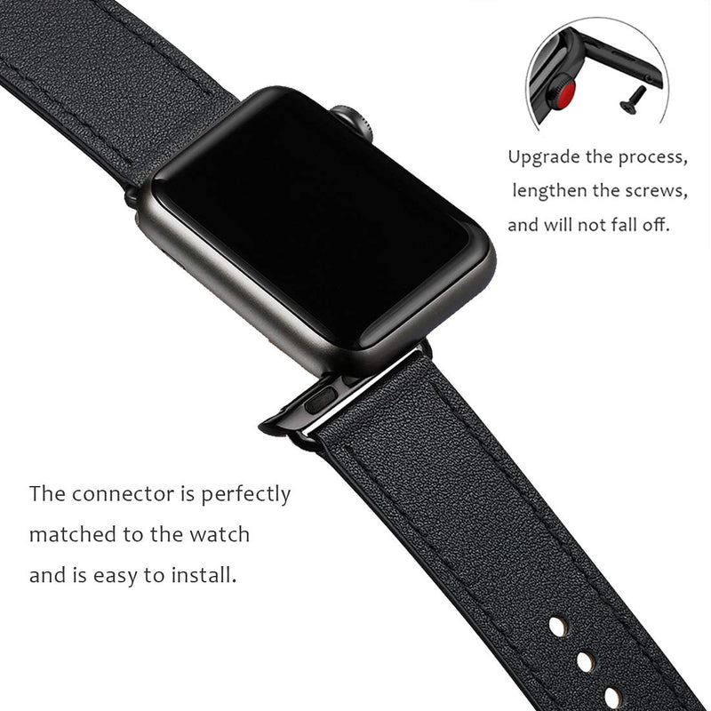  [AUSTRALIA] - POWER PRIMACY Bands Compatible with Apple Watch Band 38mm 40mm 42mm 44mm, Top Grain Leather Smart Watch Strap Compatible for Men Women iWatch Series 6 5 4 3 2 1,SE (Black/Black, 38mm 40mm) Black/Black
