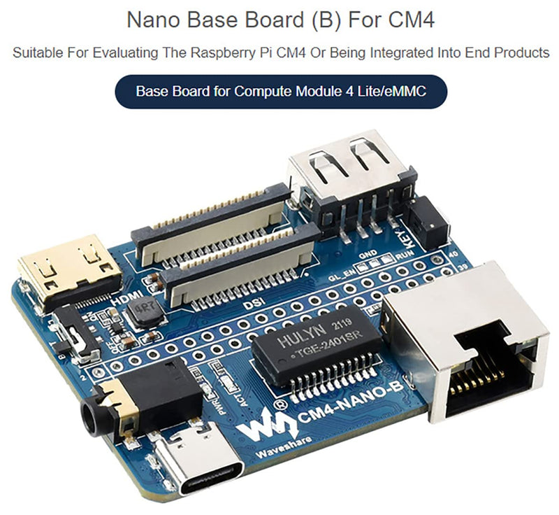  [AUSTRALIA] - Nano Base Board (B) for Raspberry Pi Compute Module 4 Lite/eMMC,with Raspberry Pi 40PIN GPIO Header,Gigabit Ethernet RJ45,MIPI CSI-2 Port Connector 3.5mm Jack Audio