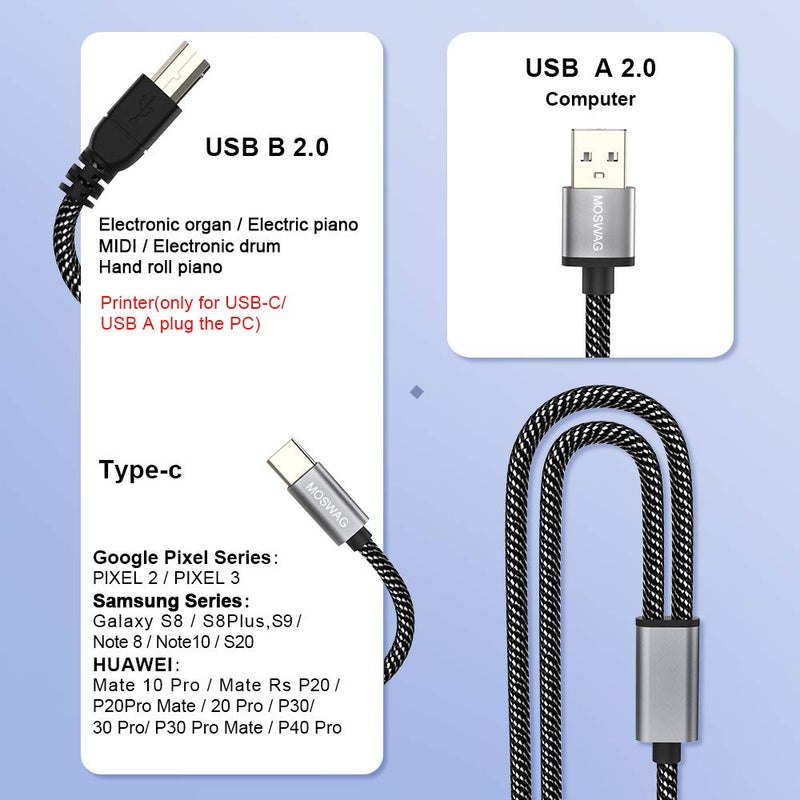 MOSWAG 6.6FT/2M USB2.0 Printer Cable Midi Cable Printer Cord USB C to MIDI Cable A Male to B Male Cord USB C Scanner Black - LeoForward Australia