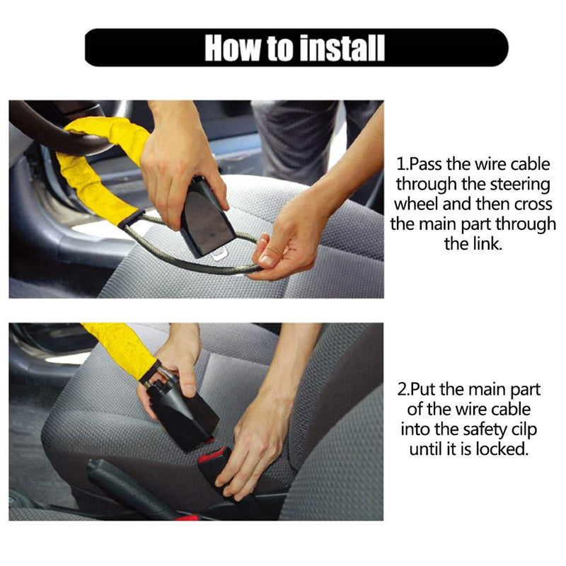 Steering Wheel Lock Seat Belt Lock Security Vehicle Seatbelt Lock Anti-Theft Handbag Lock Fit Most Cars SUV Yellow 2 Keys - LeoForward Australia