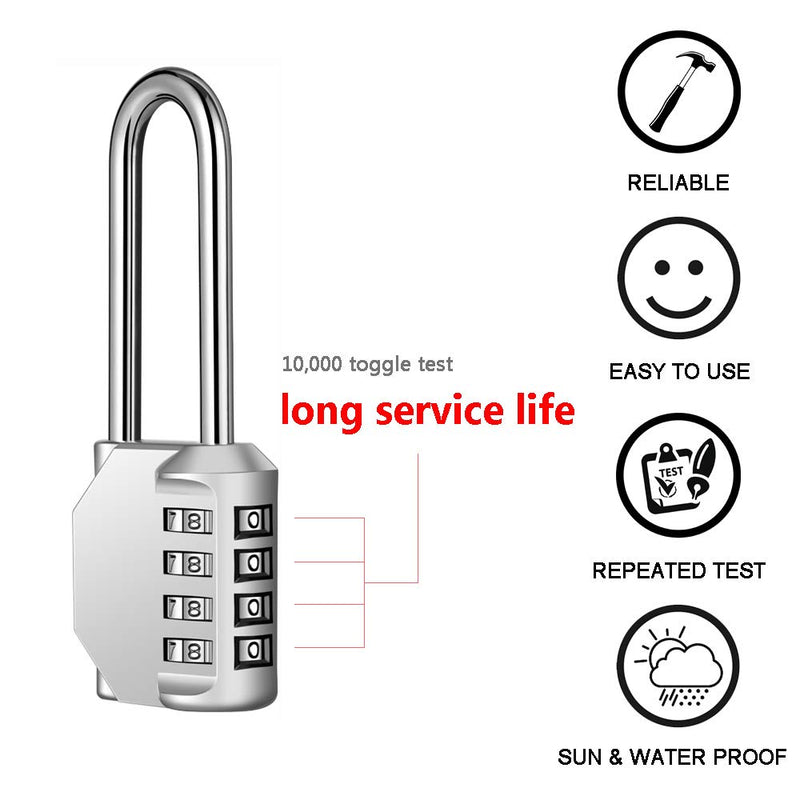  [AUSTRALIA] - Disecu 4 Digit Combination Lock 2.5 Inch Long Shackle Outdoor Waterproof Padlock for School Locker, Gym Locker, Hasp Storage, Fence, Gate, Cooler, Case (Silver, 2 Pack) Silver