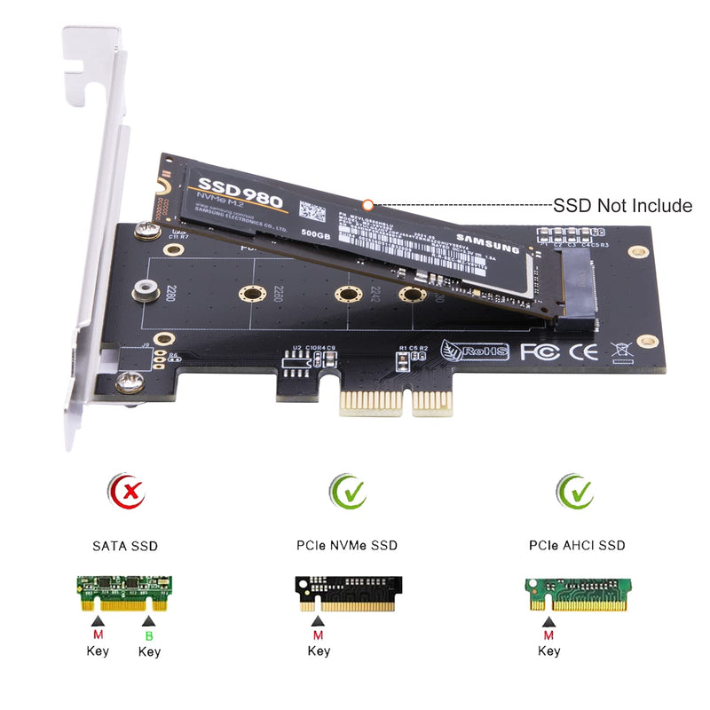  [AUSTRALIA] - Mailiya Nvme M.2 PCIe Adapter, PCIe 3.0 x1 SSD Adapter - Support NVMe/AHCI PCIe M.2 SSD 2280, 2260, 2242, 2230, Upgraded M.2 Heatsink(E603)