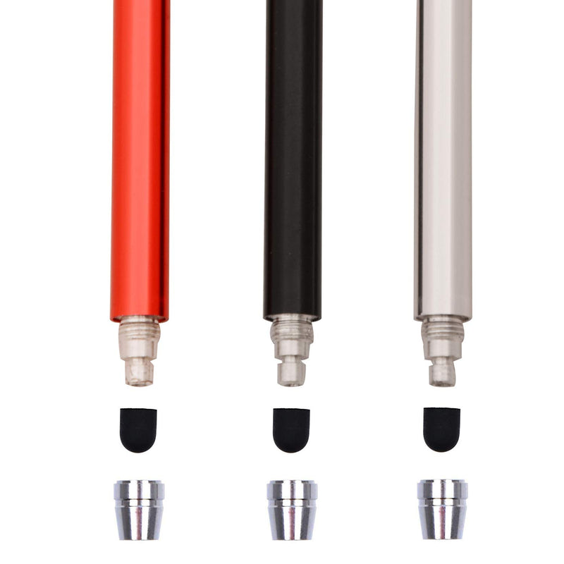 High Precision Stylus Pens for Touch Screens - 3pcs 5.5" Stylus Pen with Replaceable Thin-Tip - Universal Capacitive Styli + Replacement Tips, Lanyards + Cleaning Cloth by The Friendly Swede (Red/Black/Silver) Red/Black/Silver - LeoForward Australia