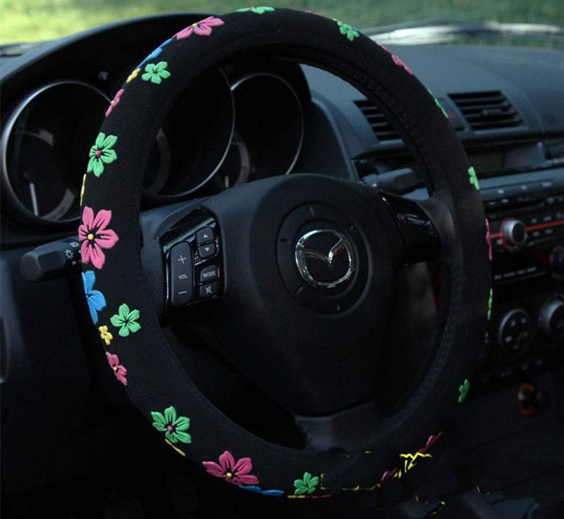  [AUSTRALIA] - Amuahua Automotive Women Handmade Embroidery Cute Daisy Flower 15 inch Car Steering Wheel Cover (Flower)