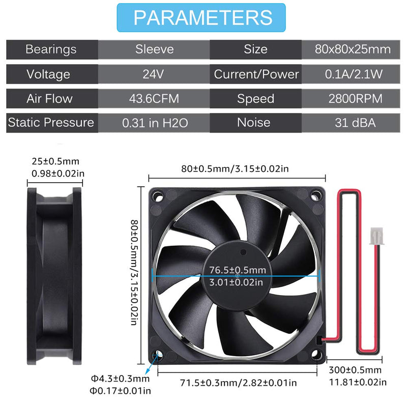  [AUSTRALIA] - GDSTIME 80mm x 80mm x 25mm 24V Brushless DC Cooling Fan