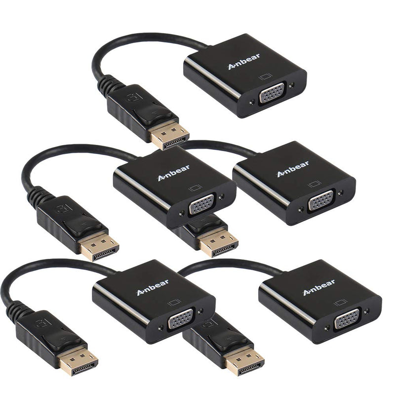  [AUSTRALIA] - Anbear DisplayPort to VGA Adapter, Display Port to VGA Converter Gold Plated (Male to Female) for DisplayPort Enabled Desktops and Laptops to VGA Converter Connect Displays (Black, 5 Pack)