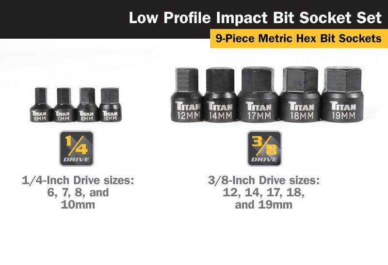  [AUSTRALIA] - Titan Tools 16141 Low Profile Stubby Metric Hex Bit Socket Set - 9 Pieces