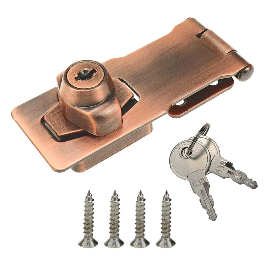  [AUSTRALIA] - Meprtal 4" Retro Clasp Keyed Lock Hasp Latch with Lock Heavy Duty Cabinets Locking Hasp Knob for Gate Shed Small Door Chrome Bronze Zinc Alloy with 2 Keys and Screws