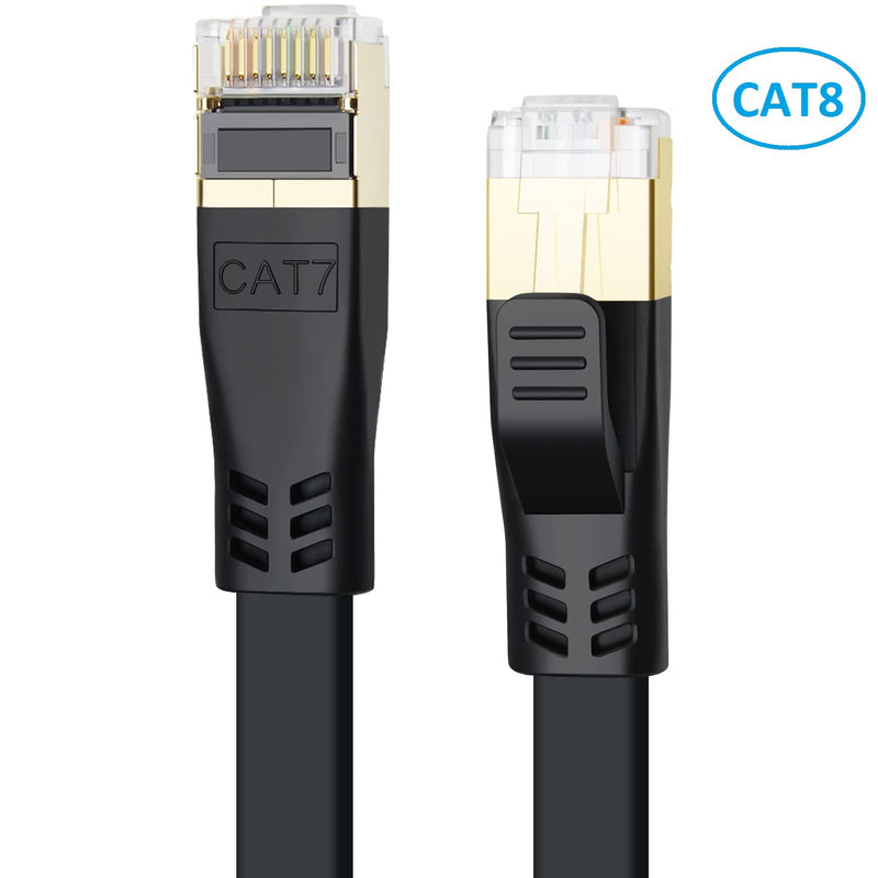  [AUSTRALIA] - CAT 8 Ethernet Cable, 10ft High Speed 40Gbps 2000MHz 26AWG Shielded Flat Heavy Duty S/FTP CAT8 Gigabit Internet Network LAN Patch Cord for Xbox, PS5, PS4, Gaming, Router, Modem, Switch (10 Feet Black)