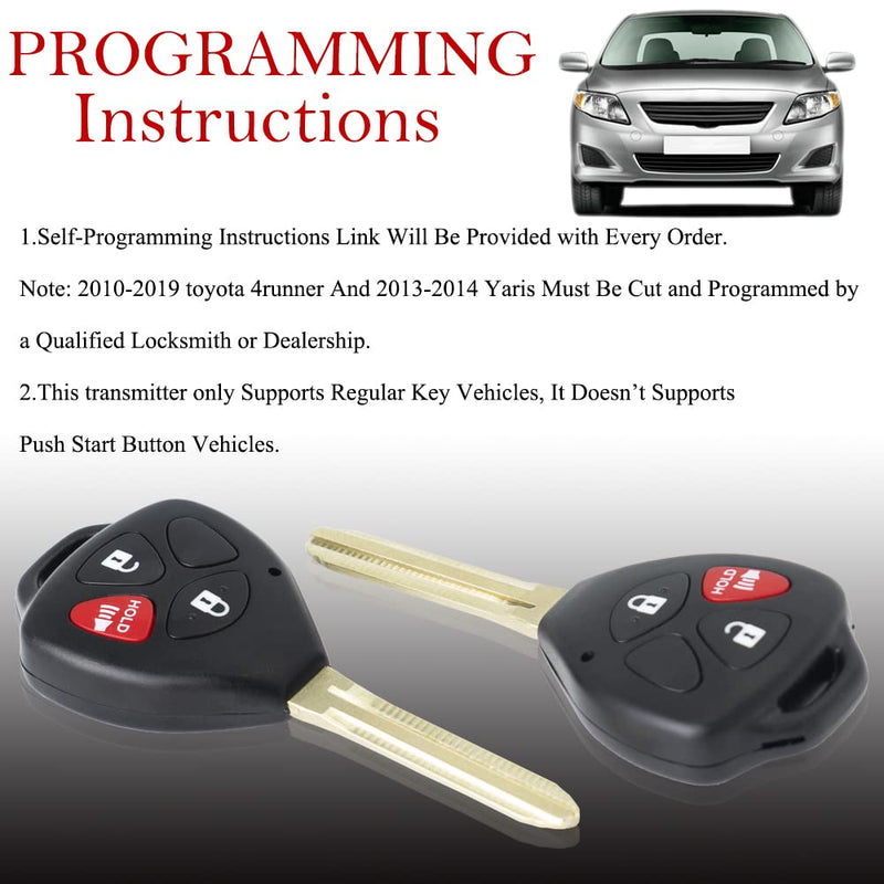  [AUSTRALIA] - Key Fob Remote Replacement Fits for Toyota 4Runner 2010 2011 2012 2013 2014 2015 2016 2017 2018 2019/Rav4 2010-2012/Yaris 2012-2014 HYQ12BBY HYQ12BDC Keyless Entry Remote Control G Chip (Pack of 2)