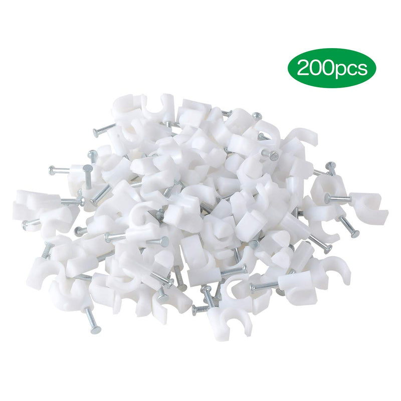  [AUSTRALIA] - TENINYU 200 Pack Nail In Cable Clips Cable Management Ethernet Cable Nails Tacks Clips 7mm for RG6 Cat6 Cable - White