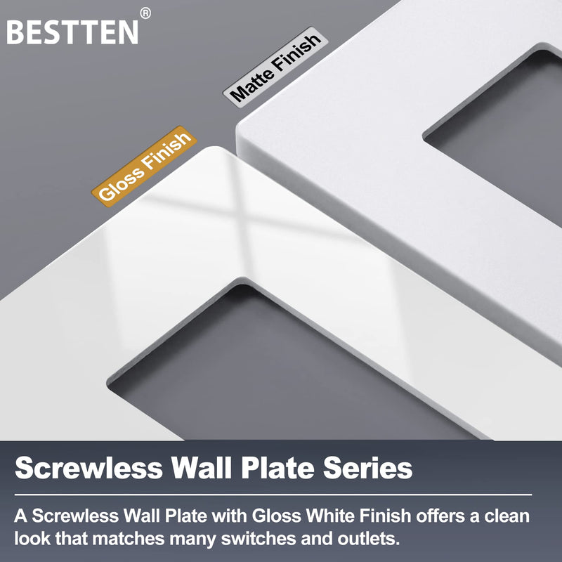  [AUSTRALIA] - BESTTEN 4-Gang Midsize Screwless Wall Plate, USWP4 Gloss White Series, H4.85” X W9.86”, Unbreakable Polycarbonate Outlet Cover, for Light Switch, Dimmer, GFCI, USB Receptacle 1 Mid Size