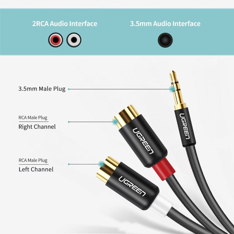 UGREEN 3.5MM Male to 2 RCA Female Jack Stereo Audio Cable Y Adapter Gold Plated Compatible for iPhone iPod iPad MP3 Tablets HiFi Stereo System Computer Sound Speaker - LeoForward Australia
