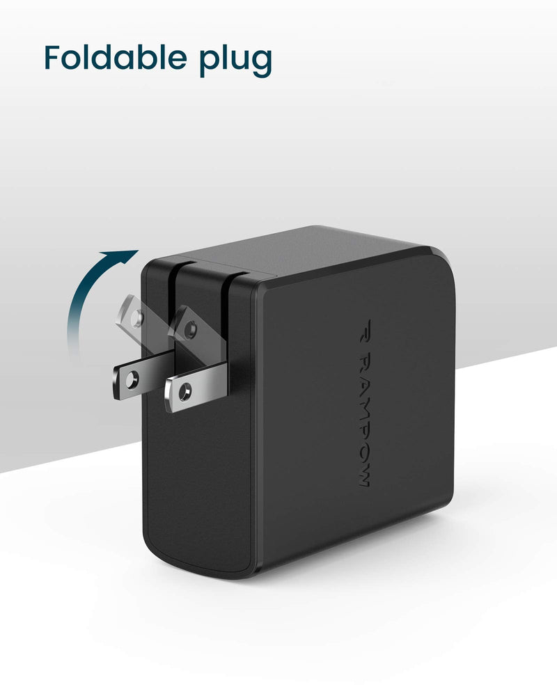  [AUSTRALIA] - Dual USB Wall Charger, RAMPOW 39W Quick Charge 3.0 with Foldable Plug, Fast Charger Compatible with iPhone 11 Pro Max/12 Pro Max/Mini/Xs/XS Max/XR/X/8, iPad, Samsung, HTC, LG and More Black