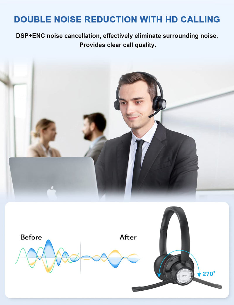  [AUSTRALIA] - USB Headset with Microphone RIYO Computer Headset in-Line Controls Office Headset with Noise Cancelling Mic Call Center Headset for Zoom, Skype, Laptop, Phone, PC, Tablet, Home with USB-C Adapter Bluetooth