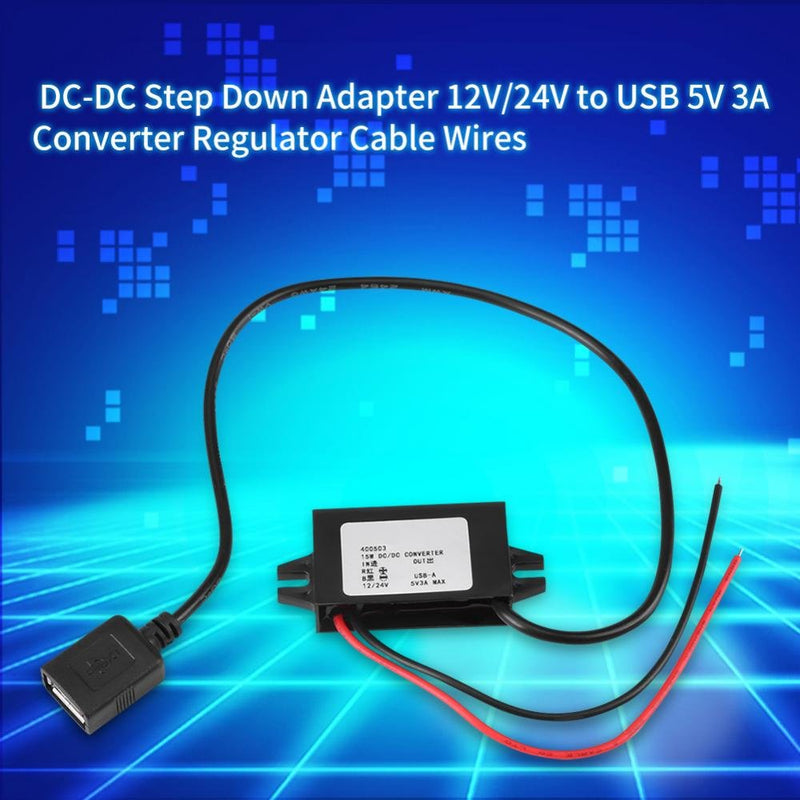 1pc DC-DC Step Down Adapter 12V/24V to USB 5V 3A Voltage Regulator Converter Cable Wires Power Step-Down Module for Car Audio, Radio, Monitor, LED Display - LeoForward Australia