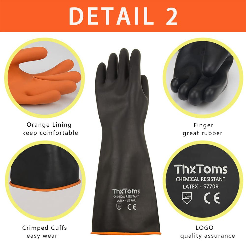  [AUSTRALIA] - ThxToms Heavy Duty Latex Gloves, Resist Strong Acid, Alkali and Oil, 22" , 1 Pair 22"