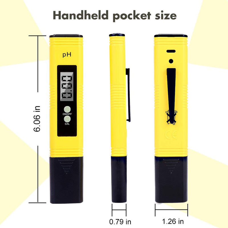  [AUSTRALIA] - CharmUO Digital PH Meter, PH Meter 0.01 Resolution Pocket Size Water Quality Tester with ATC 0-14 pH Measurement Range for Household Drinking Water, Aquarium, Swimming Pools, Hydroponics Newest Yellow