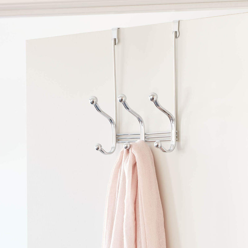 iDesign 53070 York Lyra Steel Over-The-Door 6-Hook Storage Rack - 8.38" x 5.25" x 11", Chrome - LeoForward Australia