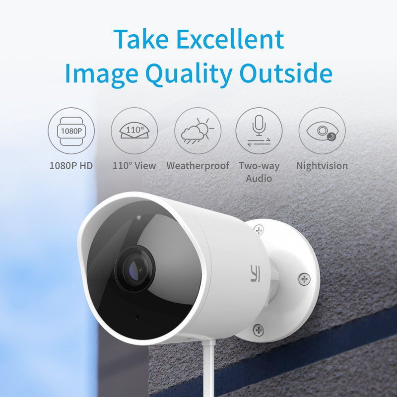 YI Security Camera Outdoor, 1080p Outside Surveillance Front Door IP Smart Cam with Waterproof, WiFi, Cloud, Night Vision, Motion Detection Sensor, Smartphone App, Works with Alexa Security Camera 1pc White - LeoForward Australia