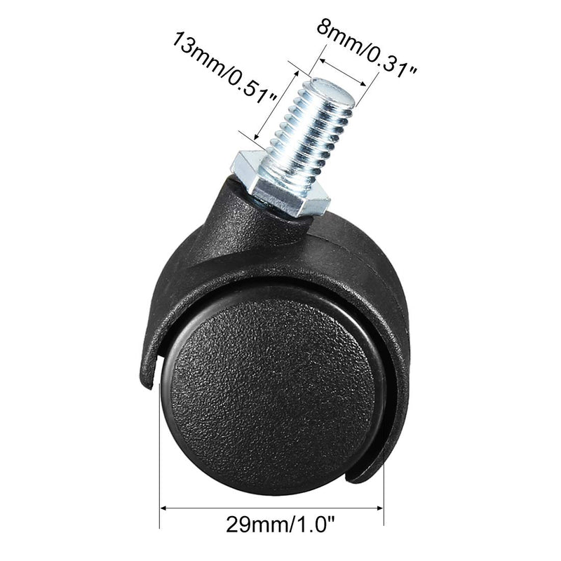  [AUSTRALIA] - uxcell 1.15 Inch Swivel Caster Wheels Nylon 360 Degree Threaded Stem Caster Wheel, M8 x 13mm, 22lb Capacity Each Wheel, Pack of 10