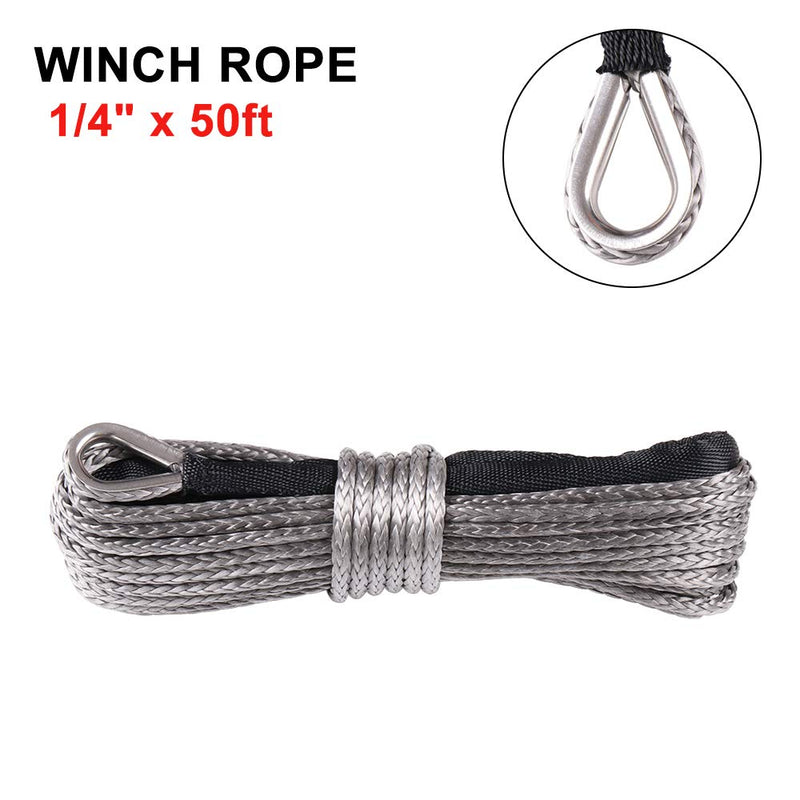  [AUSTRALIA] - LSAILON Grey Dyneema 1/4 inch X 50ft 10000 LB Synthetic Winch Rope Cable Extension Universal Fit for Truck ATV SUV Pickup Winch Recovery Replacement (1pcs) 1pcs