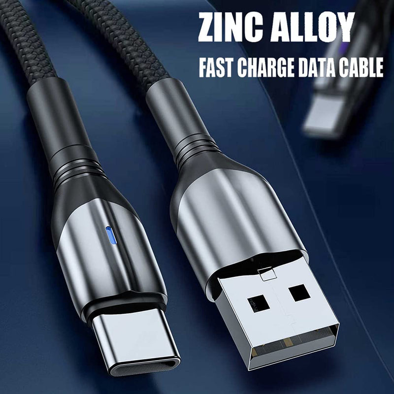  [AUSTRALIA] - ASPOR 2 Pack 3A 3ft Type C Fast Charging Data Cable with LED Indicator Light, USB C Duable Cable, Zinc Alloy with Nylon Braided Hi-Speed Transfer, Compatible for Smart Cell Phone Tablets Laptop