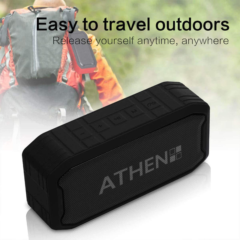 ATHEN Waterproof Bluetooth 5 Speaker IPX7 Loud HD Sound Deep Bass, Portable 16-Hour Playtime, AUX-in, Wireless Stereo TWS Pairing, Ideal for Beach, Pool,Camping, Sports, Travel, Shower, SUP (Black) - LeoForward Australia