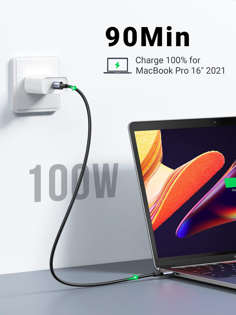  [AUSTRALIA] - UGREEN 100W USB C to USB C Cable Type C Fast Charging Cable Compatible with MacBook Pro 2022, iPad Pro 2022, iPad Air 5, Samsung Galaxy S23/S22 Ultra, Pixel, Switch, etc. 6.6FT Black