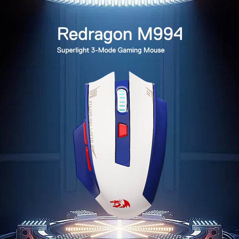  [AUSTRALIA] - Redragon M994 Wireless Bluetooth Gaming Mouse, 26000 DPI Wired/Wireless Gamer Mouse w/ 3-Mode Connection, BT & 2.4G Wireless, 6 Macro Buttons, Durable Power Capacity for PC/Mac/Laptop Blue-White