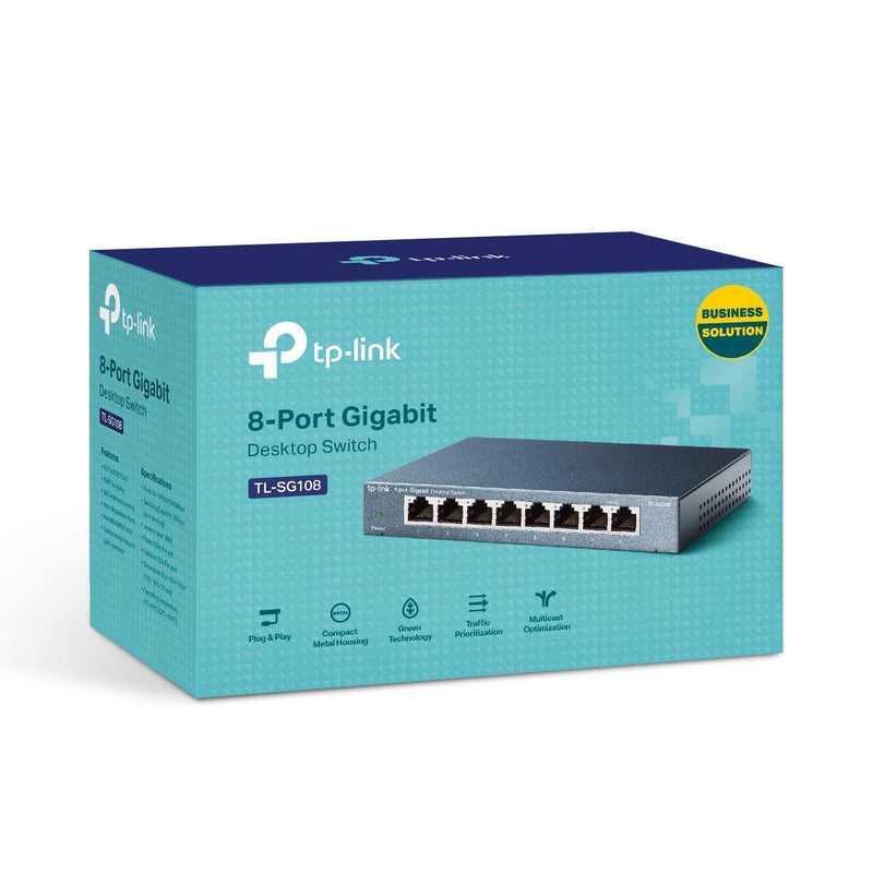 TP-Link TL-SG108 | 8 Port Gigabit Unmanaged Ethernet Network Switch, Ethernet Splitter | Plug & Play | Fanless Metal Design | Shielded Ports | Traffic Optimization | Limited Lifetime Protection 8 Port, Gigabit - LeoForward Australia